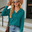 Women Sweatshirts V Neck Button Loose Hoodie Pullover
