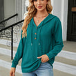 Women Sweatshirts V Neck Button Loose Hoodie Pullover
