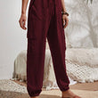 Womens Solid Drawstring Elastic Waist Pants with Pockets