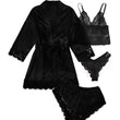 4PCS Women's Satin Pajamas Nightdress Lingerie Robes Underwear Sleepwear Set