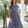 Women Round Neck Print Short Sleeves Dress