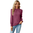 Long Sleeve Blouses Women Frill Mock Neck Shirt