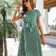 Women Round Neck Print Short Sleeves Dress
