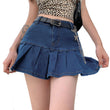 Women Pleated Ruffle Denim Skirt