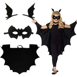 Black Halloween Party Bat Wings Shawl with Eye Mask Hair Clips
