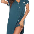 Womens V-Neck Button Down Short Sleeve Nightgown