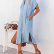 Women Blue Shirt Dress Maxi Dress