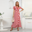 Women's Stripe Patchwork Ruffle Wrap Long Maxi Dress
