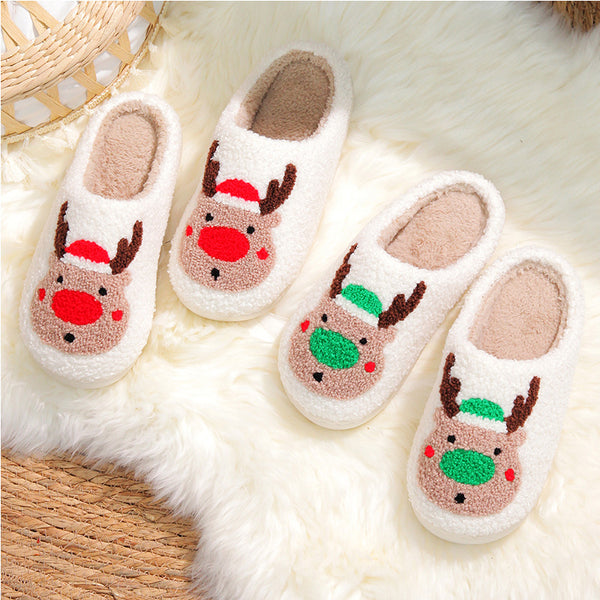 Women Deer Christmas Winter Fleece Slippers