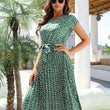 Women Round Neck Print Short Sleeves Dress