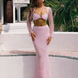 Women's Hollow Crochet Knit 2 Piece Skirt Set