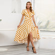 Women's Stripe Patchwork Ruffle Wrap Long Maxi Dress
