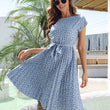 Women Round Neck Print Short Sleeves Dress
