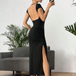 Women Solid Color Backless Slim Dress
