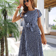 Women Round Neck Print Short Sleeves Dress