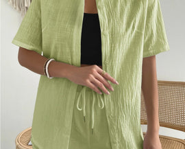 Women's 2 Piece Outfit Short Sleeve Shirt and Shorts Set