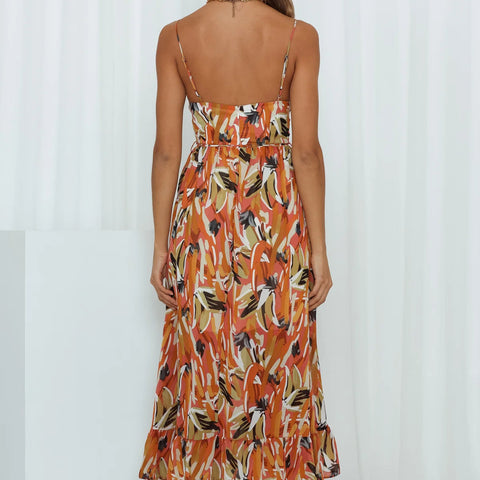 Women Printed V-neck Spaghetti Strap Dress