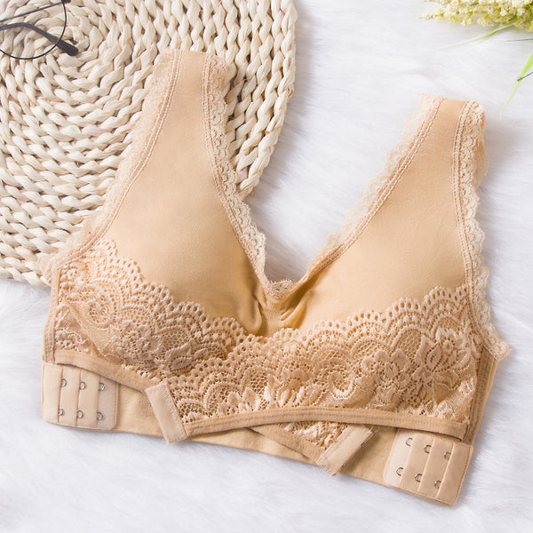 Side Buckle Lace Sports Bras Wireless Push Up Seamless Bra