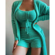 Autumn Winter Crop Top+Short Pants+Coat 3 Pieces Suit Fleece Loungwear