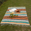 Mexican Serape Blanket with Tassel Bright Colorful Stripe Rainbow Throw Blanket Camping Blanket