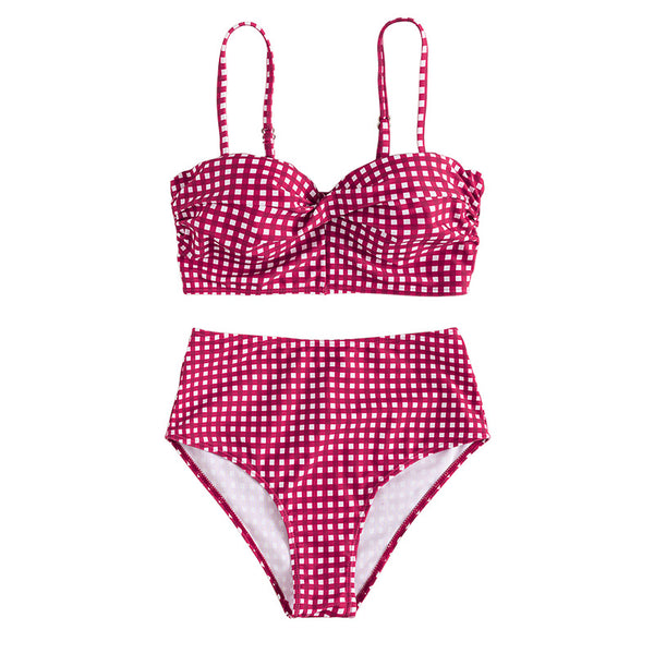 Women's High Waist Bikini Swimwear Plaid Swimsuit Beachwear