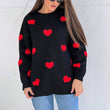 Love Embroidery Knit O-neck Women Pullover Lantern Sleeve Oversized Sweater