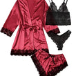 4PCS Women's Satin Pajamas Nightdress Lingerie Robes Underwear Sleepwear Set