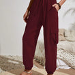 Womens Solid Drawstring Elastic Waist Pants with Pockets