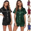 Women's Short-sleeved Satin Pajamas Set with Chest Pocket