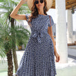 Women Round Neck Print Short Sleeves Dress