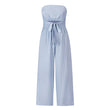 Women Off Shoulder Elegant Rompers Wide Leg Long Pants with Belt