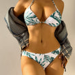 3PCS/SET Tropical Print Halter Triangle Bikini Swimsuit With Romper