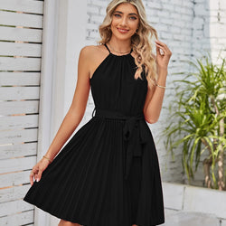 Women Halter Sleeveless Pleated Dress