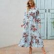 Women's Autumn Long Sleeve Floral Print Swing Maxi Dress