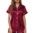 Women's Short-sleeved Satin Pajamas Set with Chest Pocket