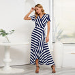 Women's Stripe Patchwork Ruffle Wrap Long Maxi Dress