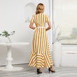 Women's Stripe Patchwork Ruffle Wrap Long Maxi Dress