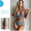 Women's High Waist Bikini Swimwear Plaid Swimsuit Beachwear