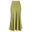 Women High Waist Solid Maxi Satin Skirt