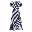 Women's Stripe Patchwork Ruffle Wrap Long Maxi Dress