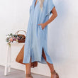 Women Blue Shirt Dress Maxi Dress