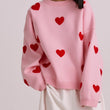 Love Embroidery Knit O-neck Women Pullover Lantern Sleeve Oversized Sweater