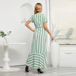 Women's Stripe Patchwork Ruffle Wrap Long Maxi Dress