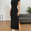 Women Solid Color Backless Slim Dress