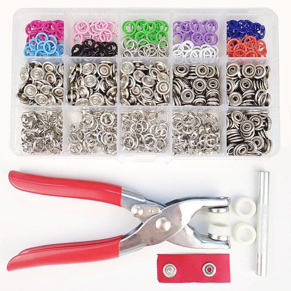 200 Sets 9.5mm 10 Colors Prong Ring Press Studs Snap Fasteners Dummy Clip Pliers