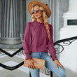 Long Sleeve Blouses Women Frill Mock Neck Shirt