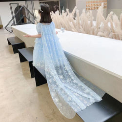 Girl Sequin Frozen Princess Party Dress with Cape