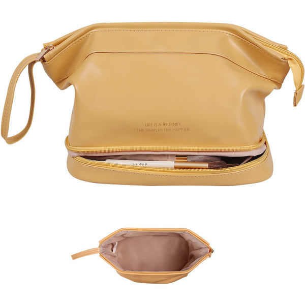 PU Leather Large Capacity  Double Layer Travel Cosmetic Bag