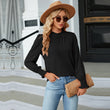 Long Sleeve Blouses Women Frill Mock Neck Shirt