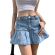 Women Pleated Ruffle Denim Skirt